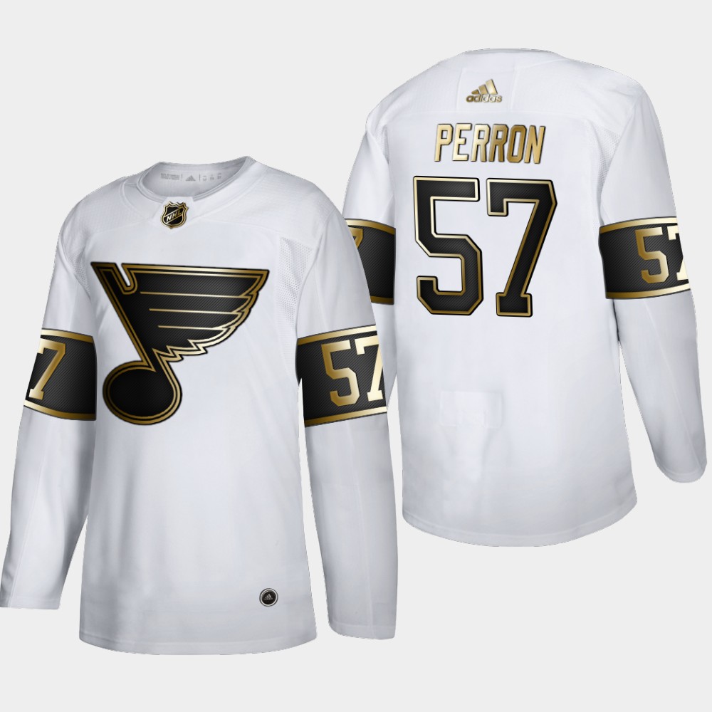 Cheap Men St. Louis Blues 57 David Perron Adidas White Golden Edition Limited Stitched NHL Jersey